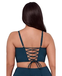 S3 Apparel Women's Supportive and Sculpting Ribbed Square-Neck Midkini Swimsuit Top