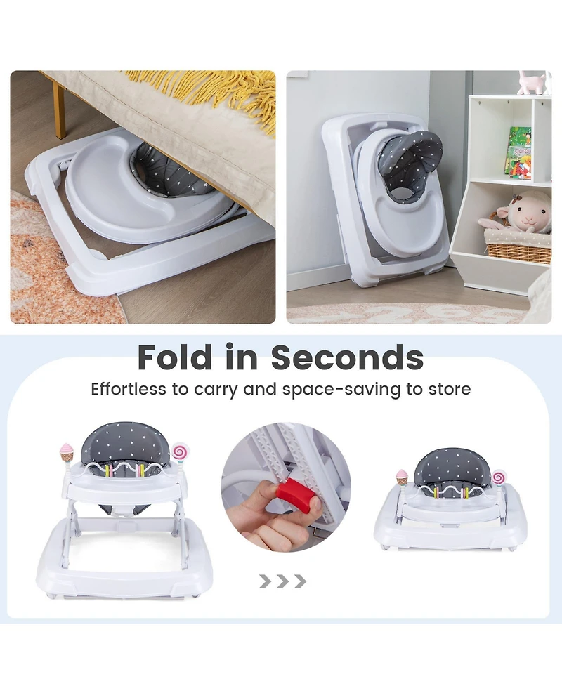 Foldable Baby Activity Walker with Adjustable Height and Detachable Seat Cushion