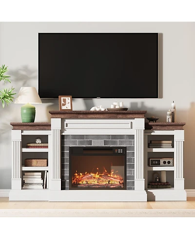 homfan 71 Inch Electric Fireplace with Matal, Fireplace Tv Stand for Tv Up to 80", Entertainment Center with Storage, with Remote Control and 3d Flame