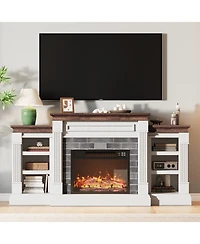 homfan 71 Inch Electric Fireplace with Matal, Fireplace Tv Stand for Tv Up to 80", Entertainment Center with Storage, with Remote Control and 3d Flame