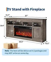 homfan 68" Farmhouse Electric Fireplace Tv Stand, Entertainment Center with Open Storage Cabinets for TVs up to 75", Media Console for Living Room