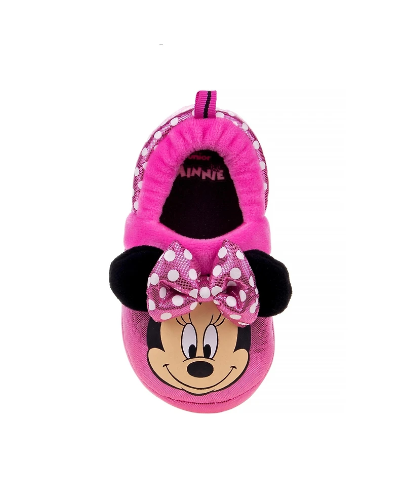 Disney Toddler Minnie Mouse Dual Slippers Cozy Warm Soft Plush Indoor Wear Fun Character Design (Toddler 5-10/ 11-12)
