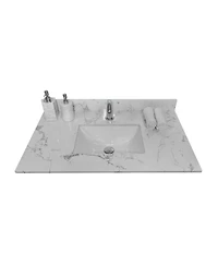 Sillysis 31/37/43 Inch Carrara Marble Stone Bathroom Vanity Top with Rectangular Undermount Sink and Backsplash