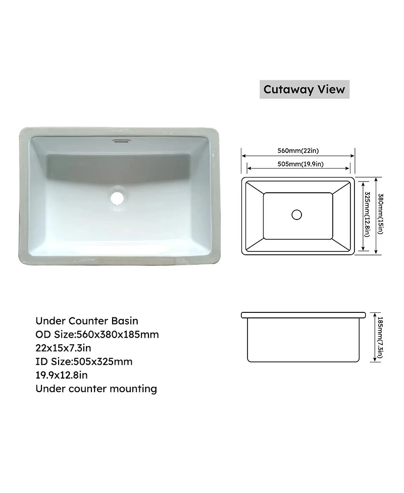 Sillysis Sintered Stone Vanity Top with Backsplash, Rectangular Undermount Sink, Pre-Drilled Faucet Hole