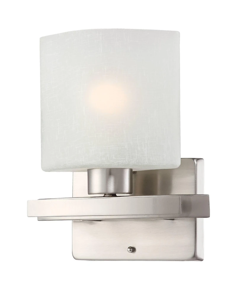 Possini Euro Design Modern Wall Light Sconces Set of 2 Brushed Nickel Hardwired 8 1/2" Fixture White Linen Glass Shade for Bedroom