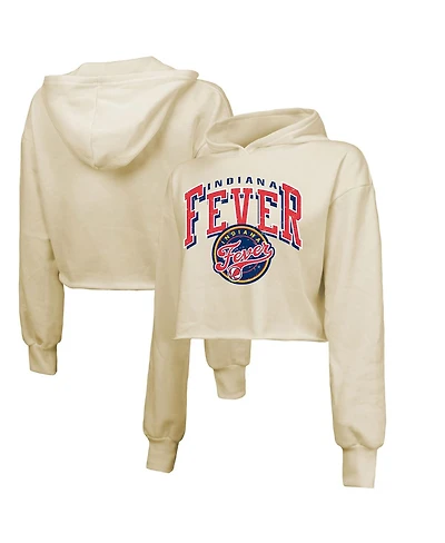 Majestic Threads Women's Cream Indiana Fever Circus Shot Drop Shoulder Tri-Blend Cropped Pullover Hoodie