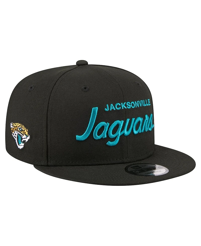 New Era Men's Black Jacksonville Jaguars Core Team Script 9FIFTY Snapback Hat