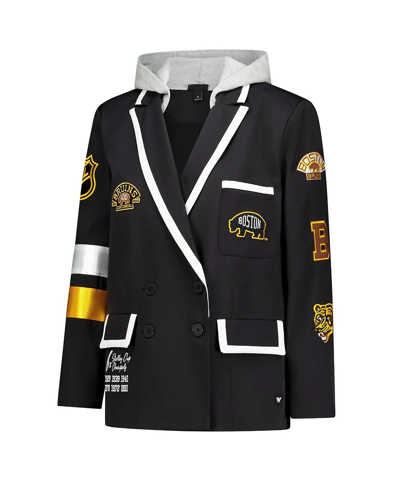The Wild Collective Women's Black Boston Bruins Original 6 Hooded Blazer