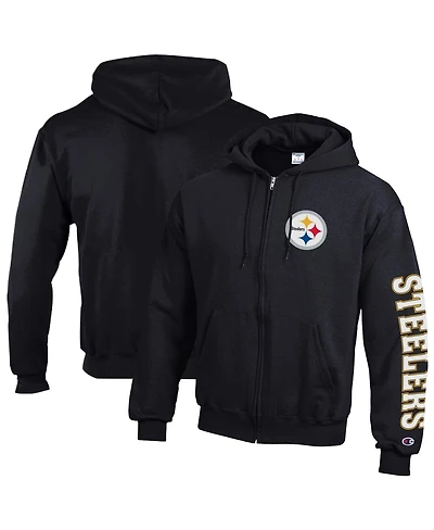 Champion Men's Black Pittsburgh Steelers Powerblend Fleece Full-Zip Hoodie