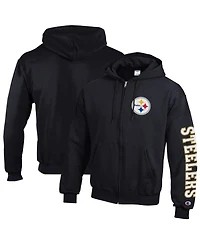 Champion Men's Black Pittsburgh Steelers Powerblend Fleece Full-Zip Hoodie