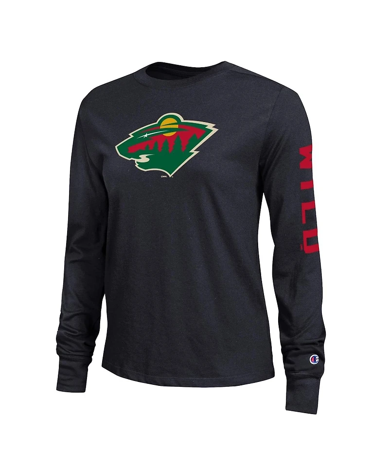 Champion Women's Black Minnesota Wild 2-Hit Long Sleeve T-Shirt