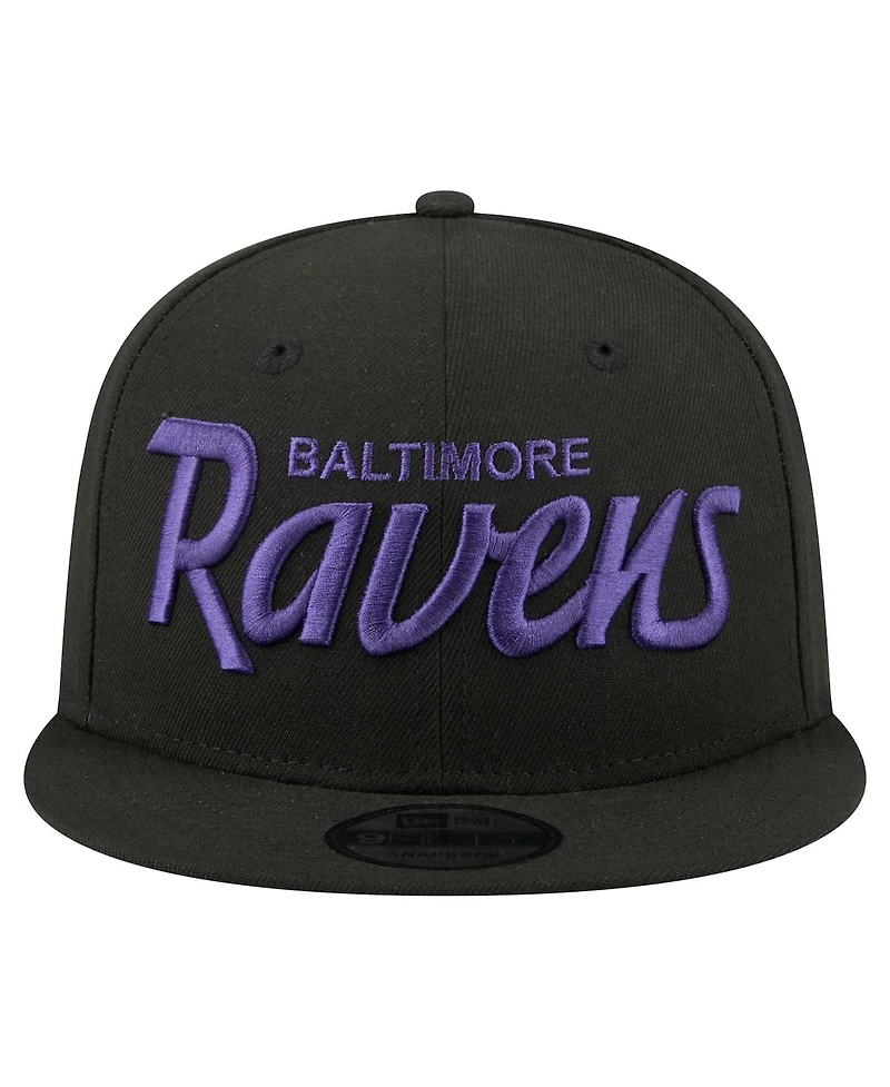 New Era Men's Black Baltimore Ravens Core Team Script 9FIFTY Snapback Hat