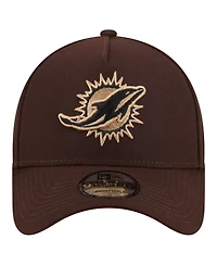 New Era Men's Dark Brown Miami Dolphins Burnt Wood A-Frame 9FORTY Adjustable Hat