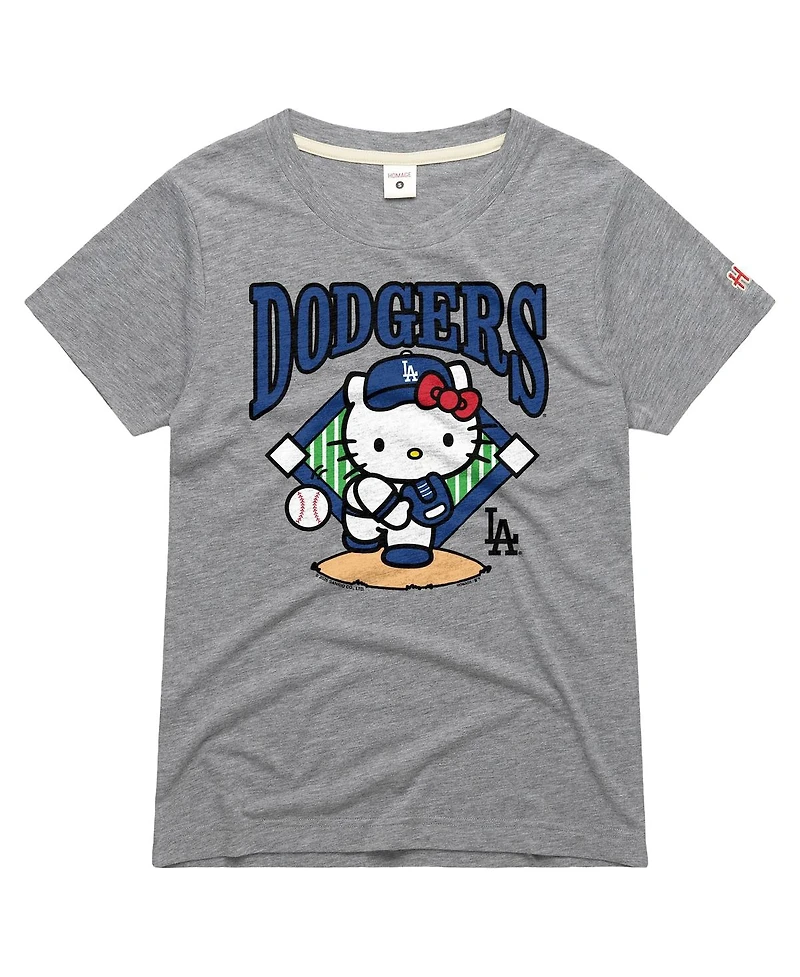 Homage Women's Gray Hello Kitty x Los Angeles Dodgers Pitch Tri-Blend T-Shirt