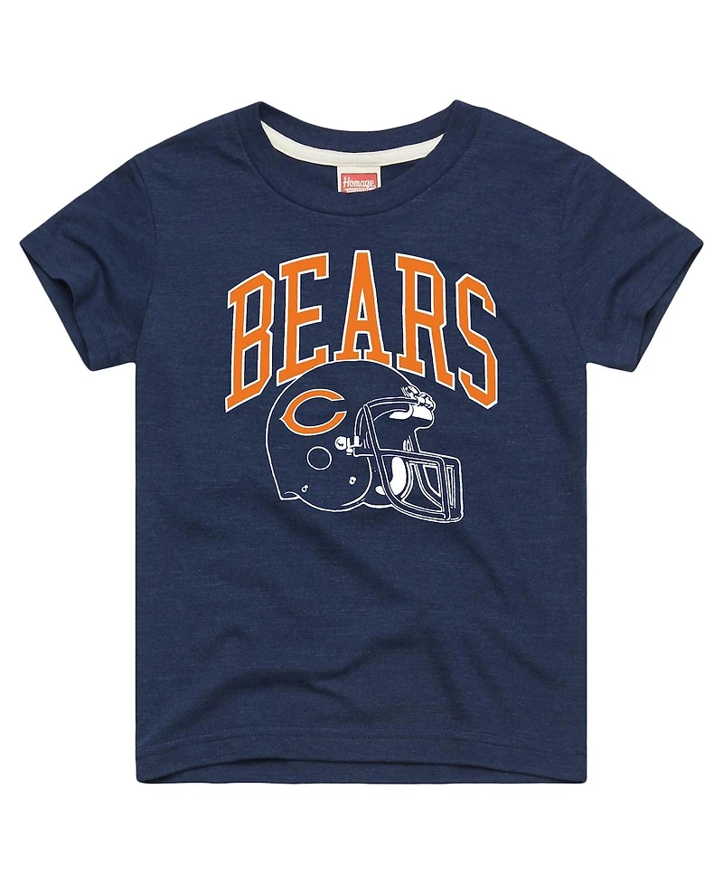 Homage Big Boys and Girls Navy Chicago Bears Helmet Retro Tri-Blend T-Shirt