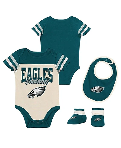 Outerstuff Boys and Girls Philadelphia Eagles Up One 3 Piece Bodysuit Bib Booties Set