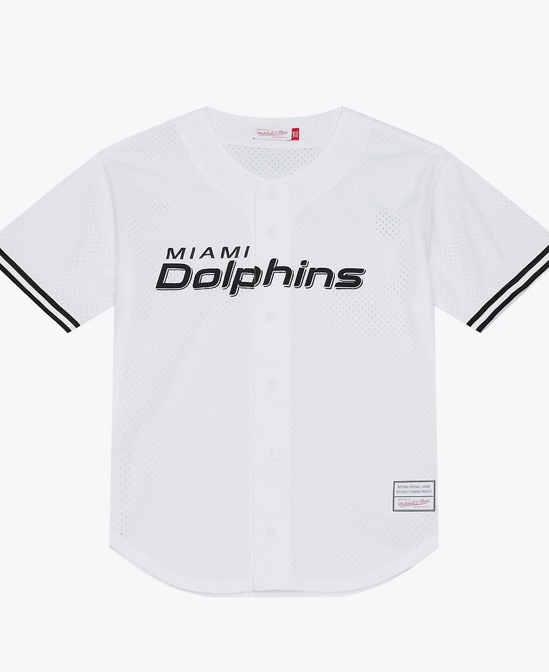 Mitchell & Ness Men's White Miami Dolphins Monochrome Mesh Full-Button Baseball Jersey