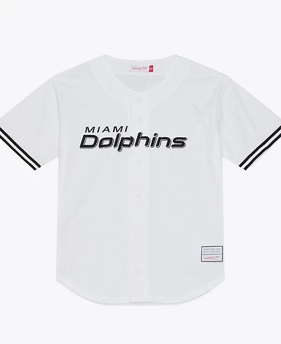 Mitchell & Ness Men's White Miami Dolphins Monochrome Mesh Full-Button Baseball Jersey