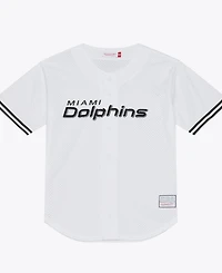 Mitchell & Ness Men's White Miami Dolphins Monochrome Mesh Full-Button Baseball Jersey
