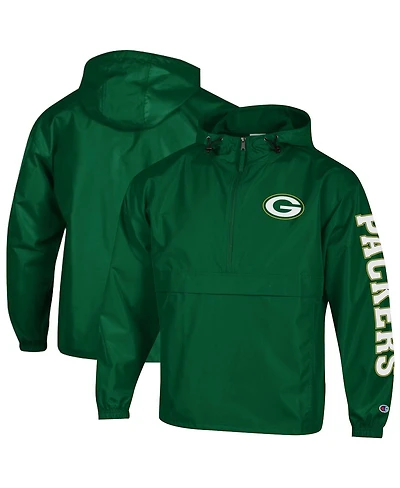 Champion Men's Green Green Bay Packers Packable Hooded Windbreaker Half-Zip Jacket