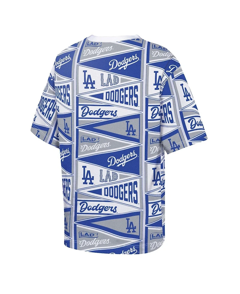 Outerstuff Big Boys and Girls Blue Los Angeles Dodgers All-Over Pennant T-Shirt