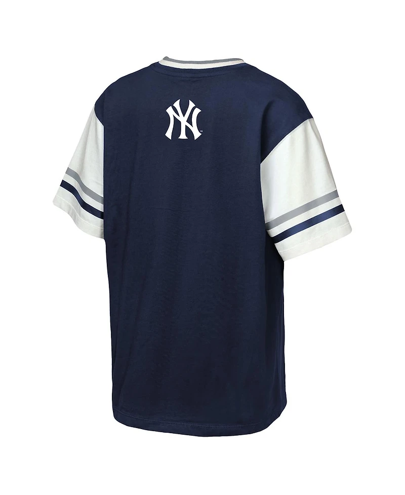 Outerstuff Big Boys and Girls Navy New York Yankees League Base Runner Ringer T-Shirt