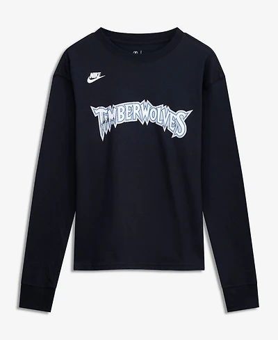 Nike Big Boys and Girls Black Minnesota Timberwolves Hardwood Classics Essential Logo Max90 Long Sleeve T-Shirt