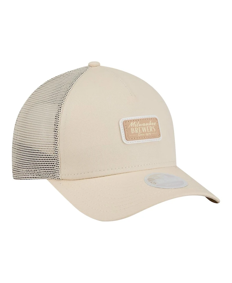 New Era Women's Light Beige Milwaukee Brewers Tonal Patch 9FORTY M-Crown A-Frame Trucker Adjustable Hat