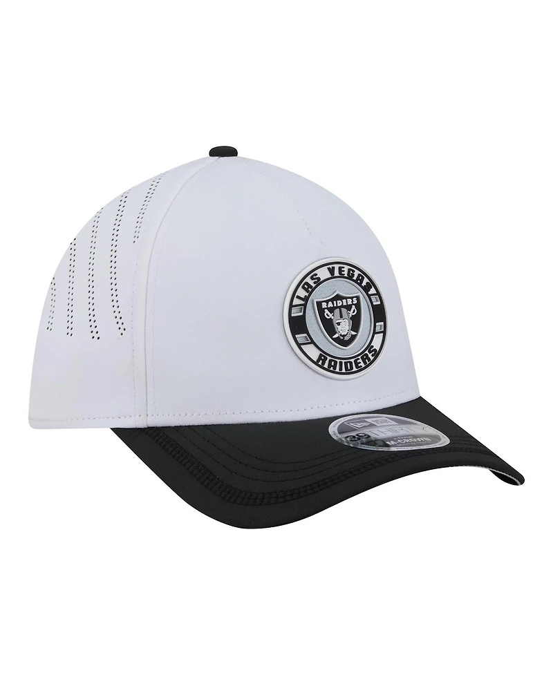 New Era Men's White/Black Las Vegas Raiders Patch 39THIRTY A-Frame M-Crown Perforated Flex Hat