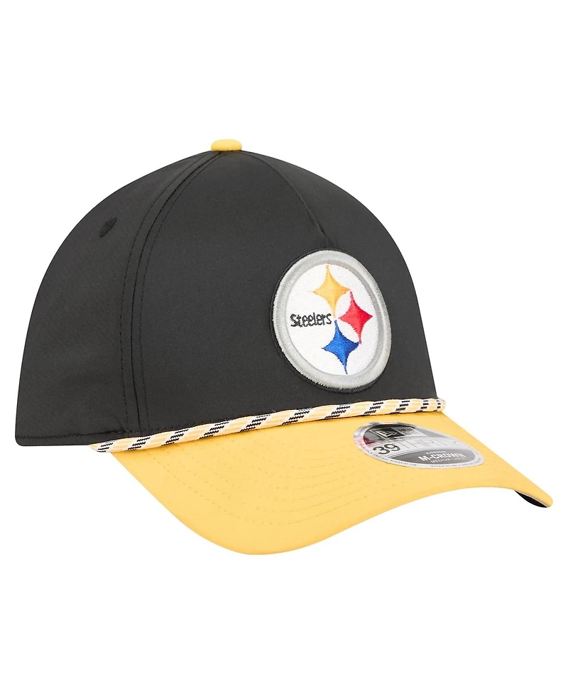 New Era Men's Black/Gold Pittsburgh Steelers Rope M-Crown A-Frame 39THIRTY Flex Hat