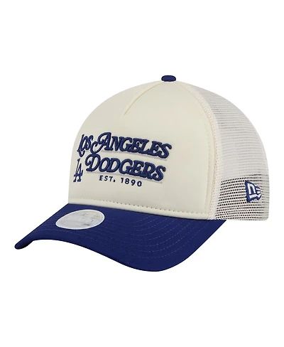 New Era Women's Light Beige/Royal Los Angeles Dodgers Retro 9FORTY M-Crown A-Frame Trucker Adjustable Hat