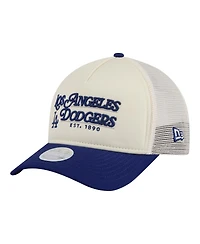 New Era Women's Light Beige/Royal Los Angeles Dodgers Retro 9FORTY M-Crown A-Frame Trucker Adjustable Hat