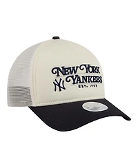 New Era Women's Light Beige/Navy New York Yankees Retro 9FORTY M-Crown A-Frame Trucker Adjustable Hat