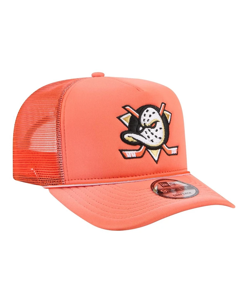 New Era Men's Orange Anaheim Ducks Faded A-Frame 9FIFTY Trucker Snapback Hat