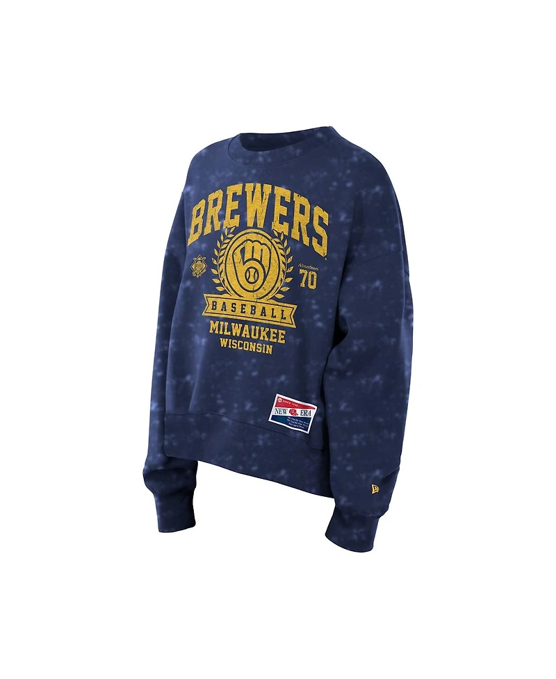 New Era Women's Navy Milwaukee Brewers Throwback Oversized Boxy Sweatshirt