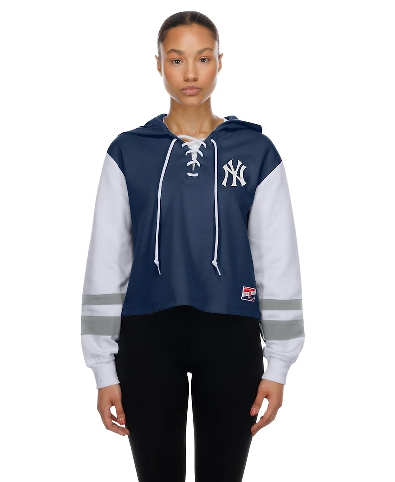 New Era Women's Navy York Yankees Boxy Lace-Up Hoodie