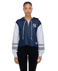 New Era Women's Navy York Yankees Boxy Lace-Up Hoodie