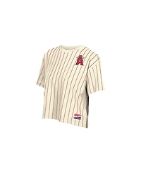 New Era Women's Cream Los Angeles Angels City Connect Throwback Meshback Pinstripe Boxy T-Shirt
