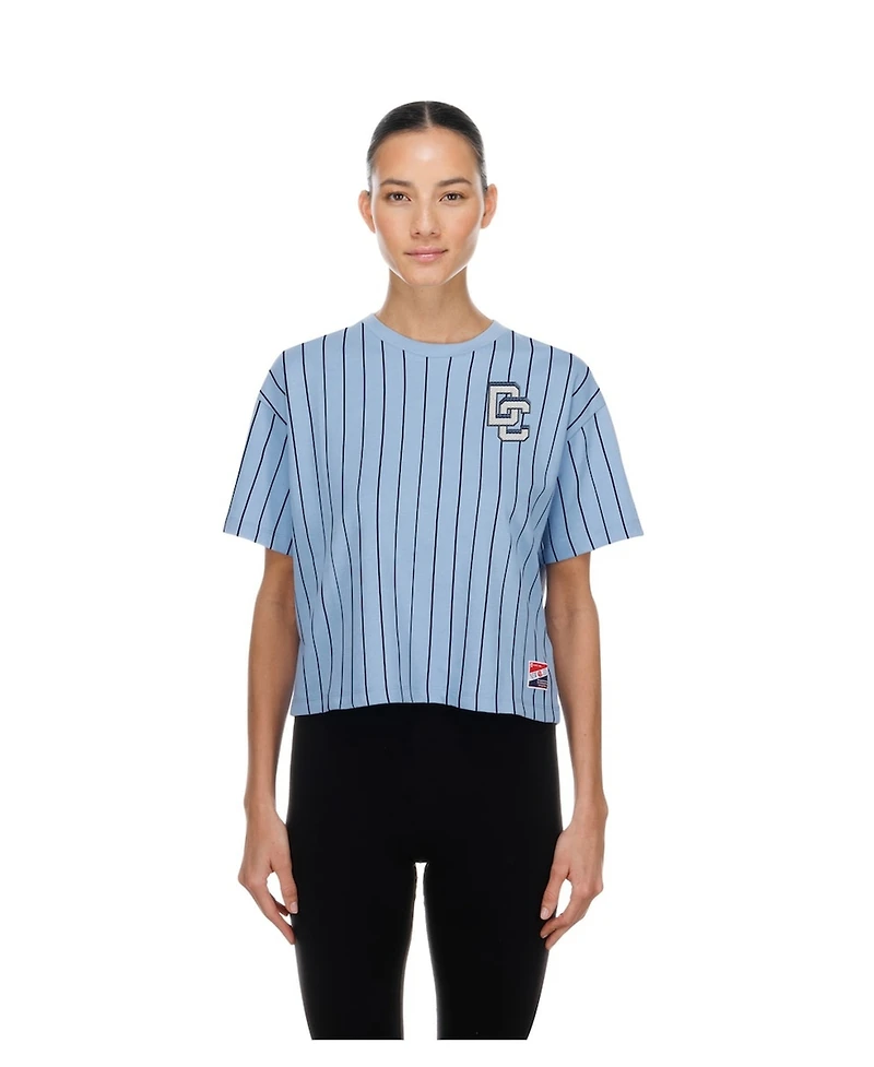 New Era Women's Light Blue Washington Nationals City Connect Throwback Meshback Pinstripe Boxy T-Shirt
