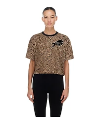 New Era Women's Brown Buffalo Bills Mom Me Leopard Boxy Cropped T-Shirt