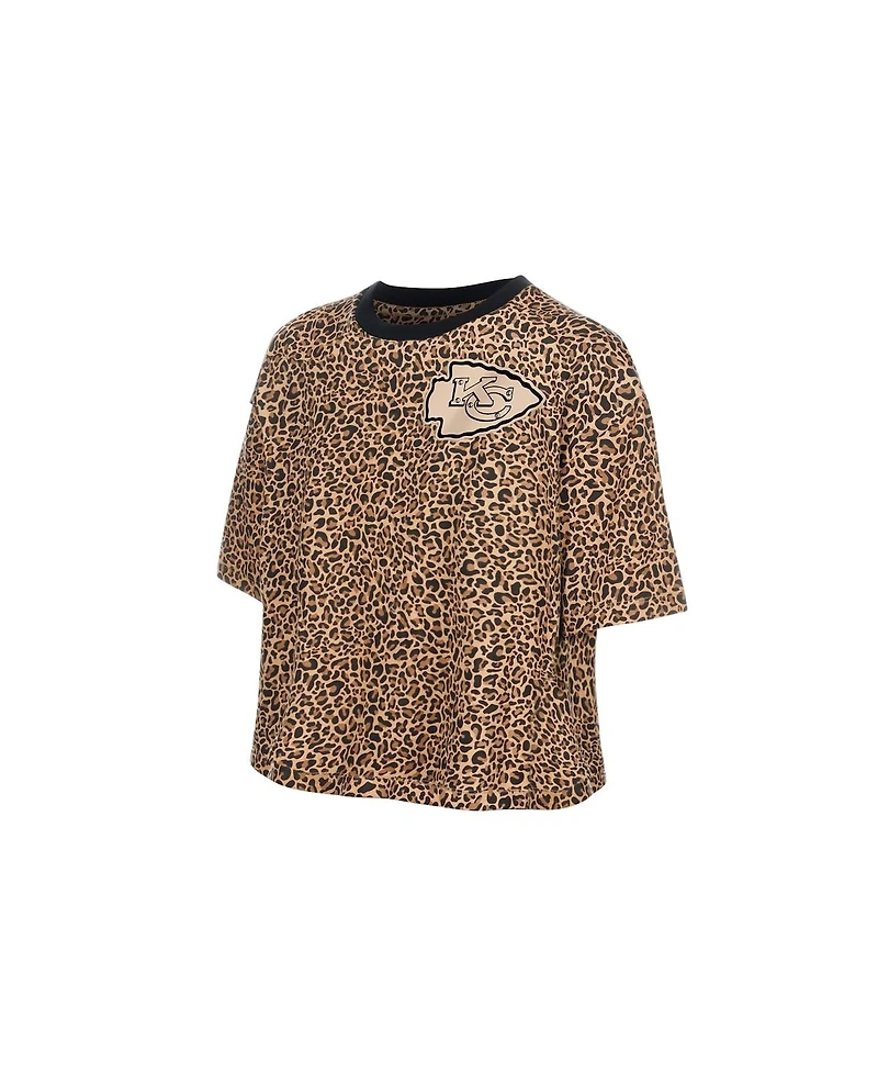 New Era Women's Brown Kansas City Chiefs Mom Me Leopard Boxy Cropped T-Shirt