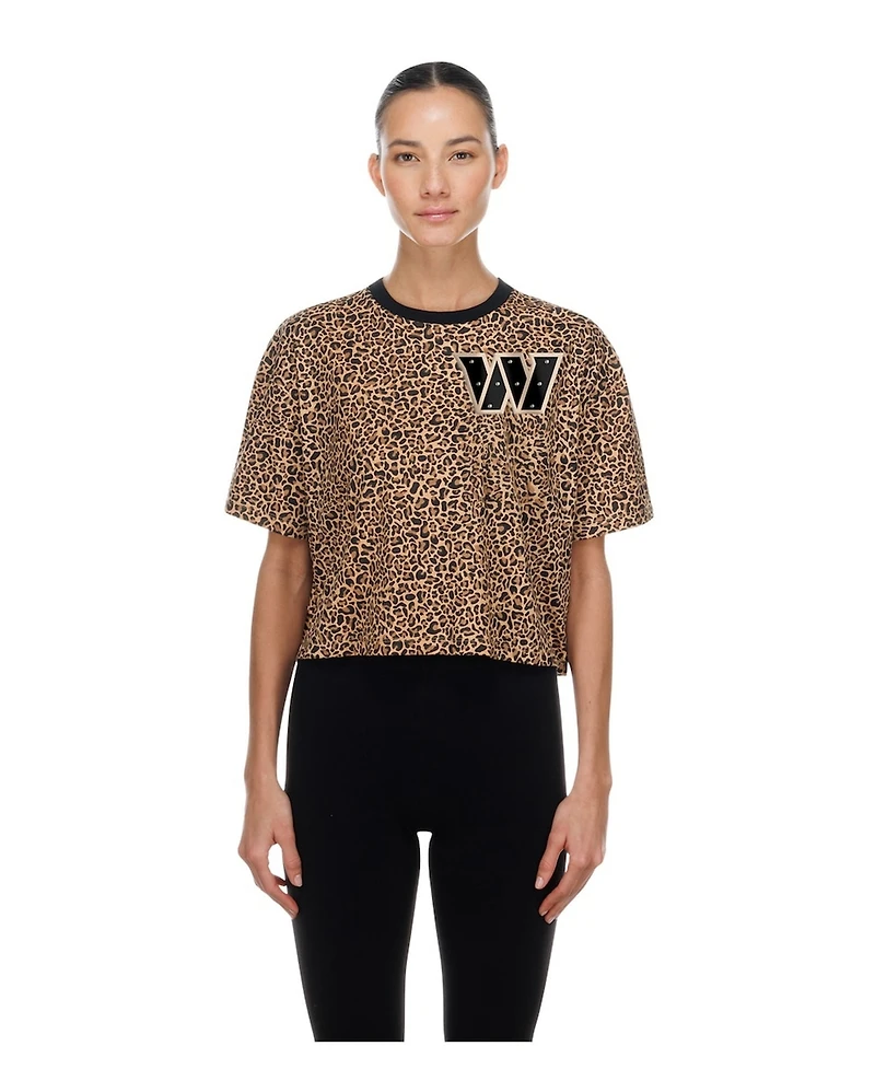 New Era Women's Brown Washington Commanders Mom Me Leopard Boxy Cropped T-Shirt