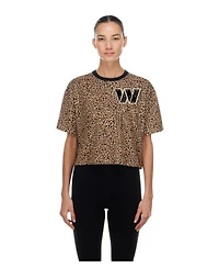 New Era Women's Brown Washington Commanders Mom Me Leopard Boxy Cropped T-Shirt