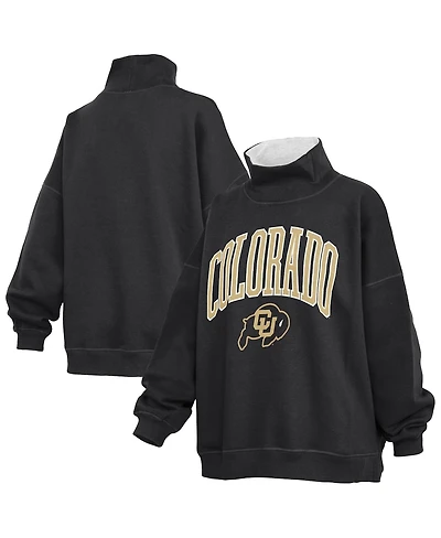Pressbox Women's Black Colorado Buffaloes Oversized Mock Neck Sweatshirt