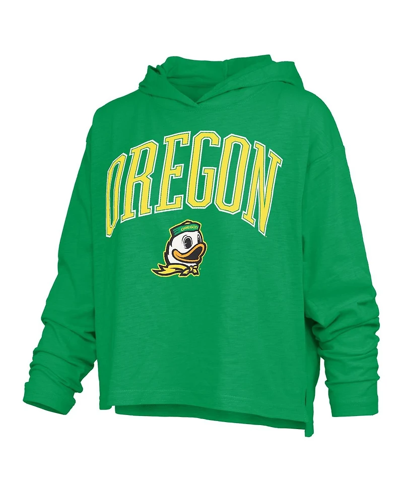Pressbox Women's Green Oregon Ducks Nelson Arch Over Logo Long Sleeve Hooded Slub T-Shirt