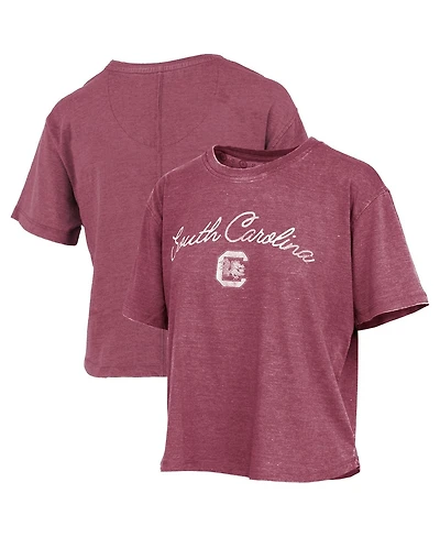 Pressbox Women's Garnet South Carolina Gamecocks Waist Length Script Over Logo T-Shirt