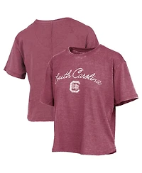 Pressbox Women's Garnet South Carolina Gamecocks Waist Length Script Over Logo T-Shirt