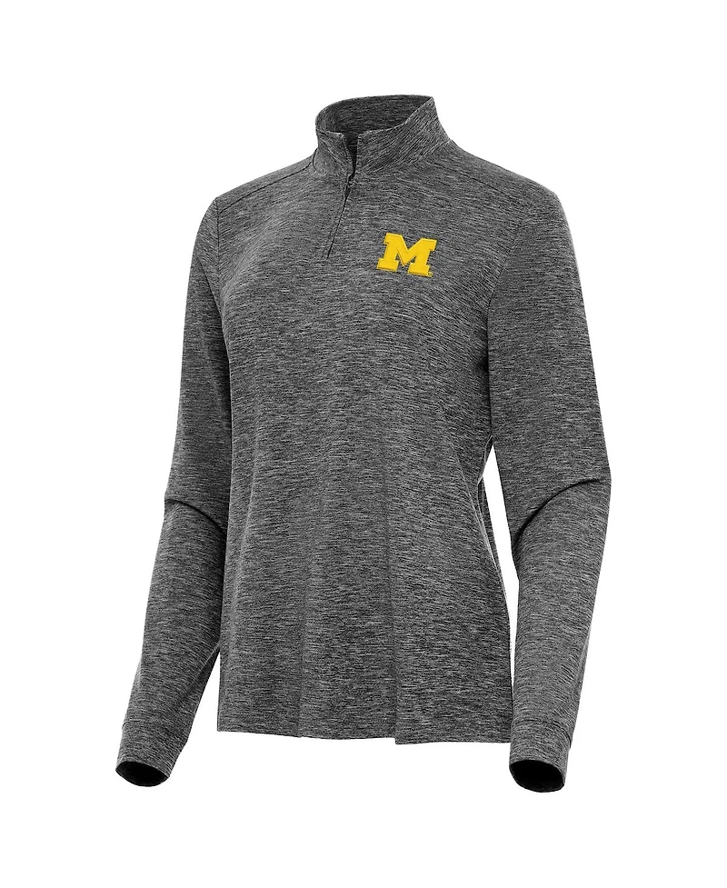 Antigua Women's Heather Black Michigan Wolverines Mentor Quarter-Zip Top