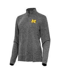 Antigua Women's Heather Black Michigan Wolverines Mentor Quarter-Zip Top