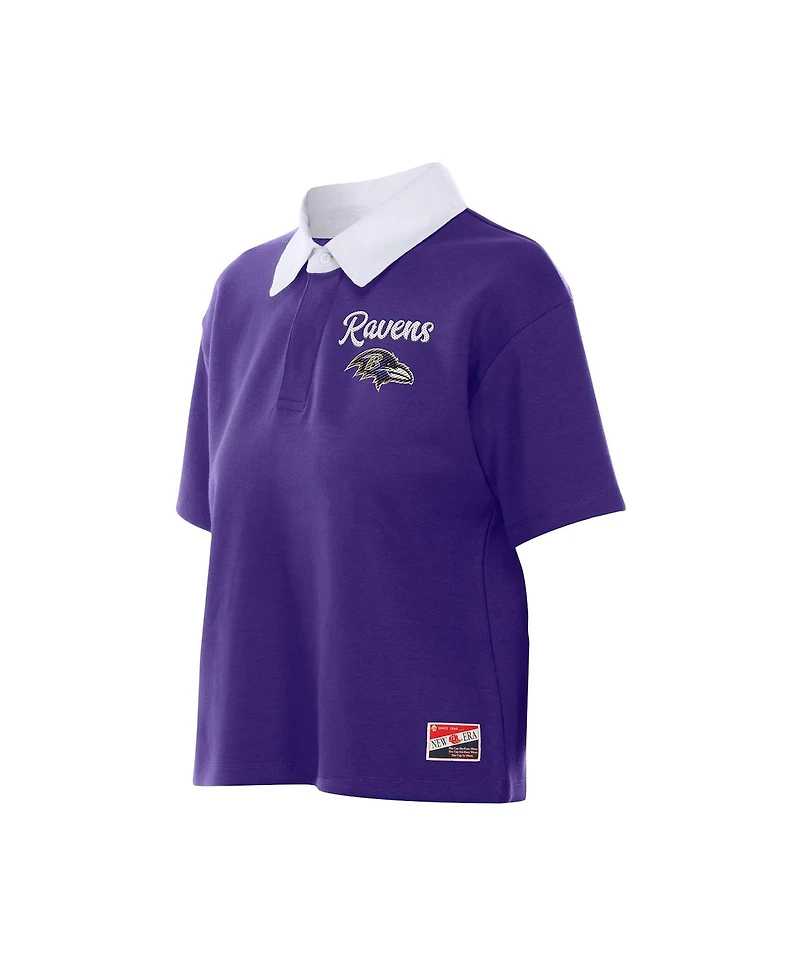 New Era Women's Purple Baltimore Ravens Throwback Boxy Cropped Polo Shirt